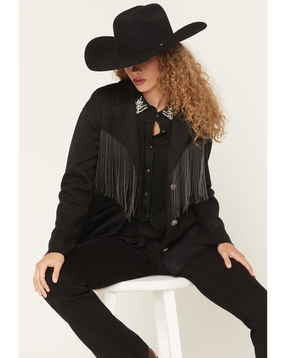 Idyllwind Women's Colton Faux Suede Fringe Blazer, Black, hi-res