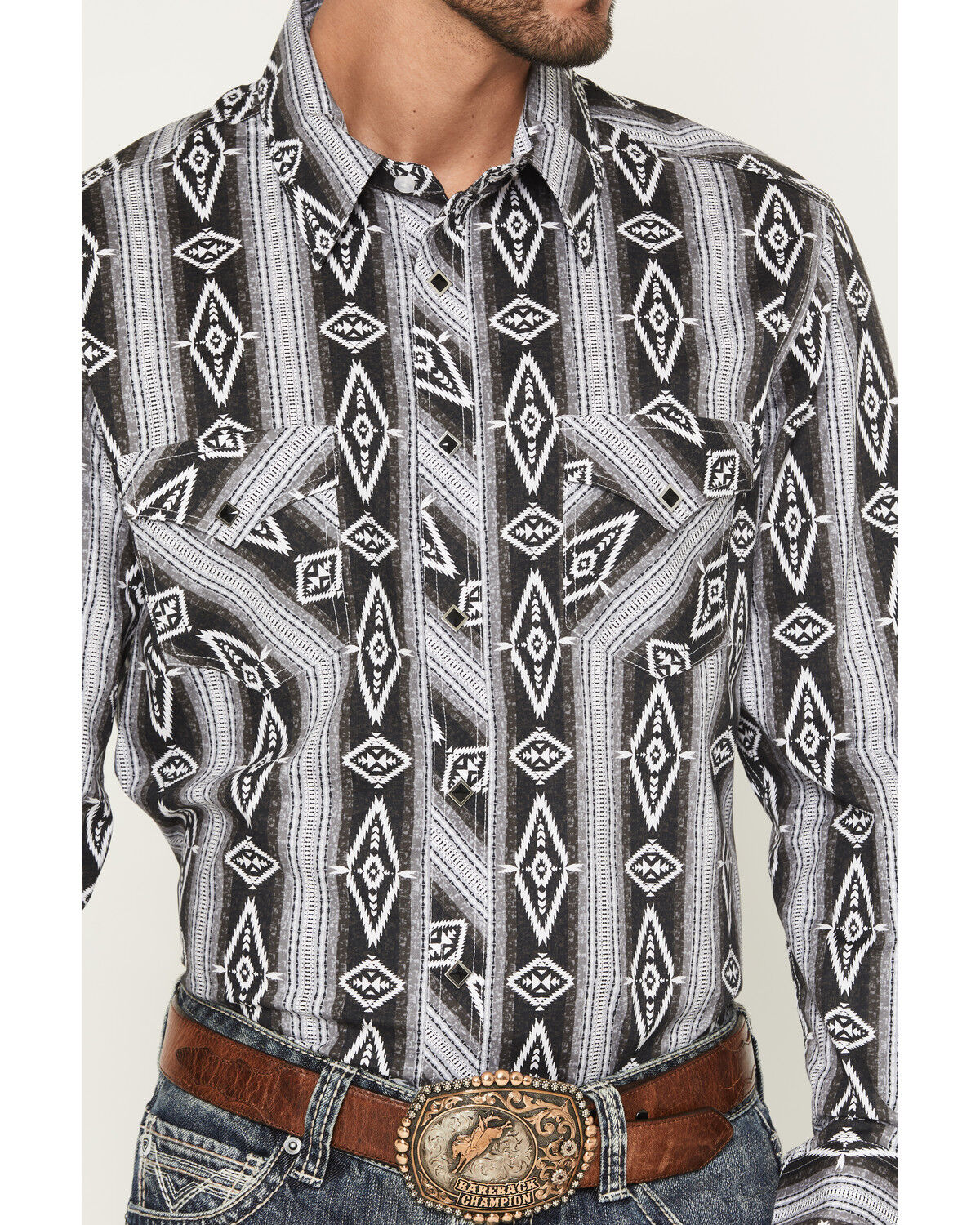 Rock & Roll Denim Men's Southwestern Print Long Snap Stretch Western Shirt