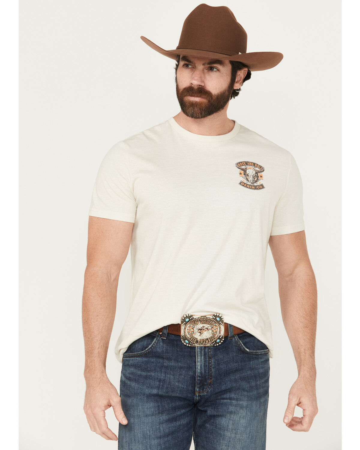 Product Name:  Rock & Roll Denim Men's Longhorn Skull Short Sleeve Graphic T-Shirt