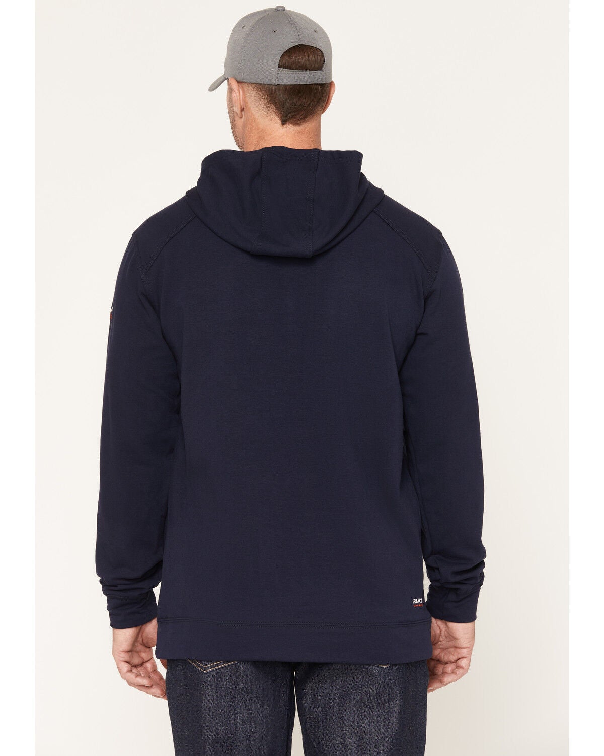 Image #4 - Ariat Men's FR Durastretch&trade; Solid Hooded Sweatshirt, Navy, hi-res