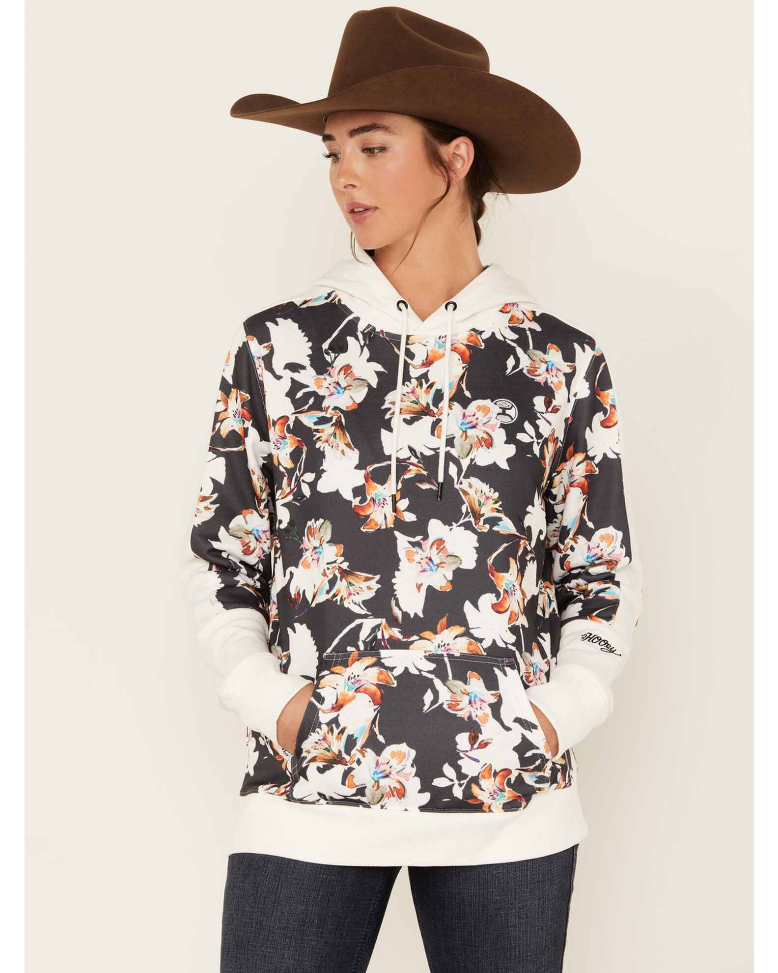 Black floral hoodie outlet
