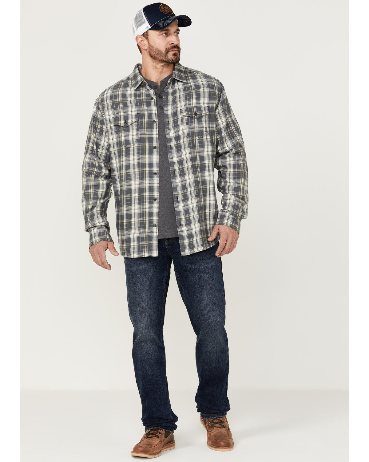 Image #2 - Brothers and Sons Men's Plaid Long Sleeve Button-Down Western Shirt, Charcoal, hi-res