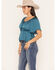Image #2 - Shyanne Women's Hailey Satin Flounce Short Sleeve Peasant Blouse, Teal, hi-res