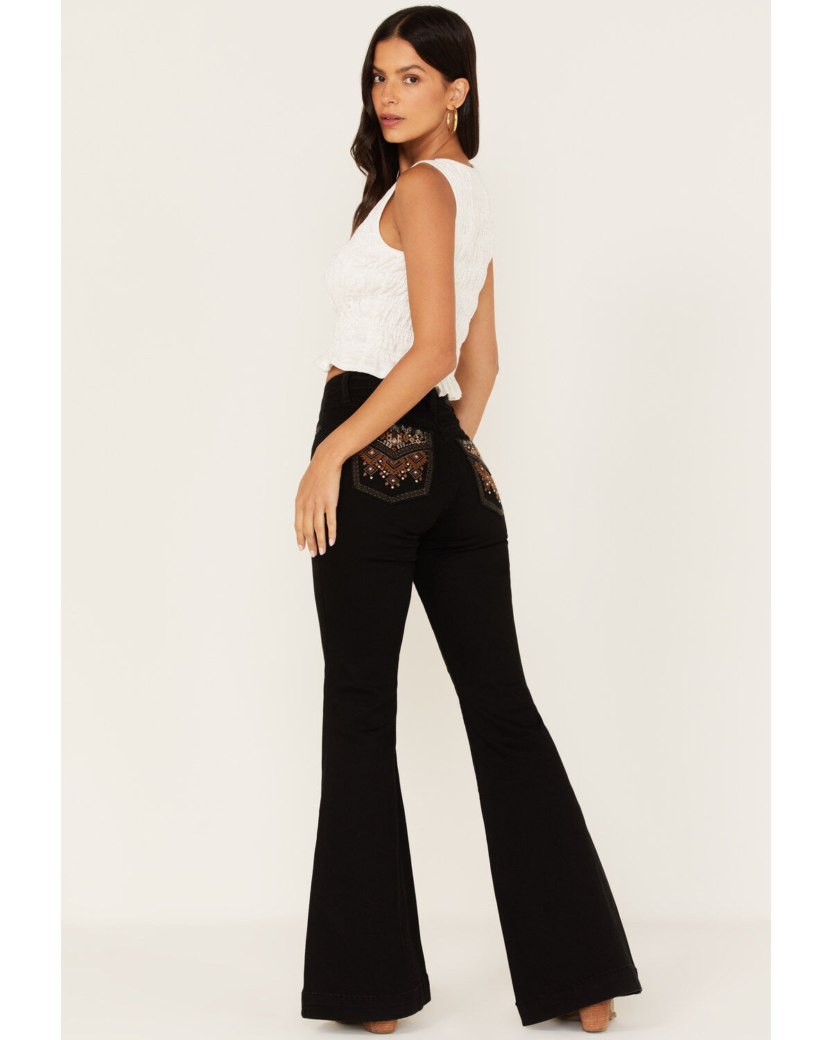 Image #3 - Shyanne Women's Dark Wash High Rise Embroidered Stretch Flare Jeans, , hi-res