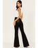 Shyanne Women's Dark Wash High Rise Embroidered Stretch Flare Jeans, Black, hi-res