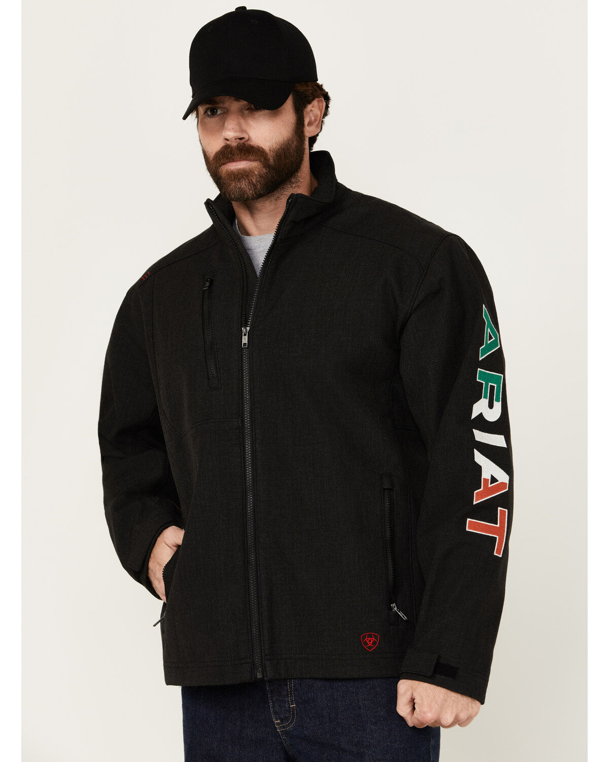 Image #1 - Ariat Men's FR Mexico Team Logo Softshell Jacket, Black, hi-res