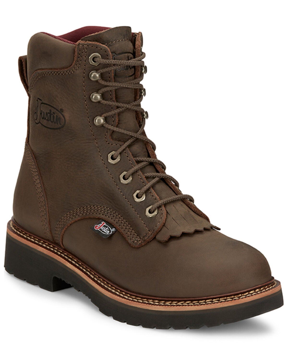 Justin Men's Rivot Lace-Up Work Boots - Soft Toe, Brown, hi-res
