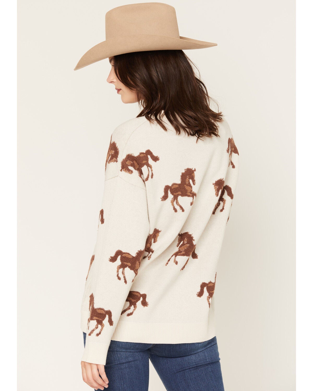 Image #4 - Originality Women's Horse Knit Tunic Sweater, Cream, hi-res