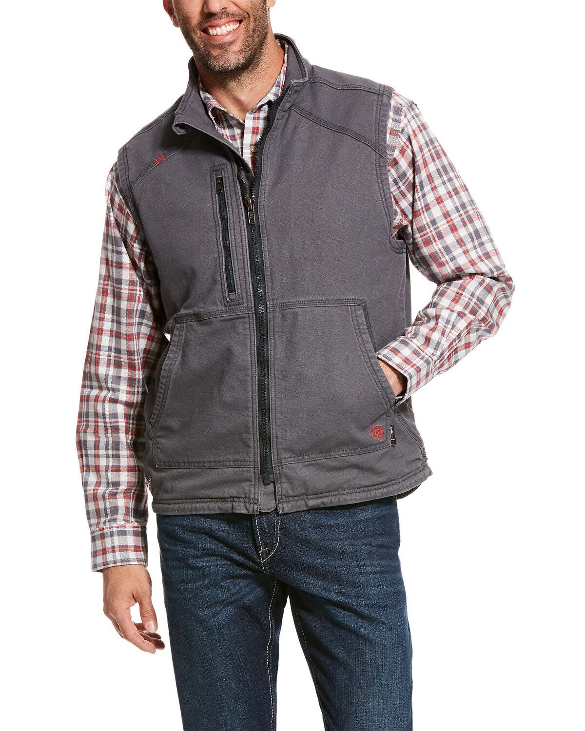 Ariat Men's FR Duralight Stretch Canvas Work Vest - Tall, Grey, hi-res