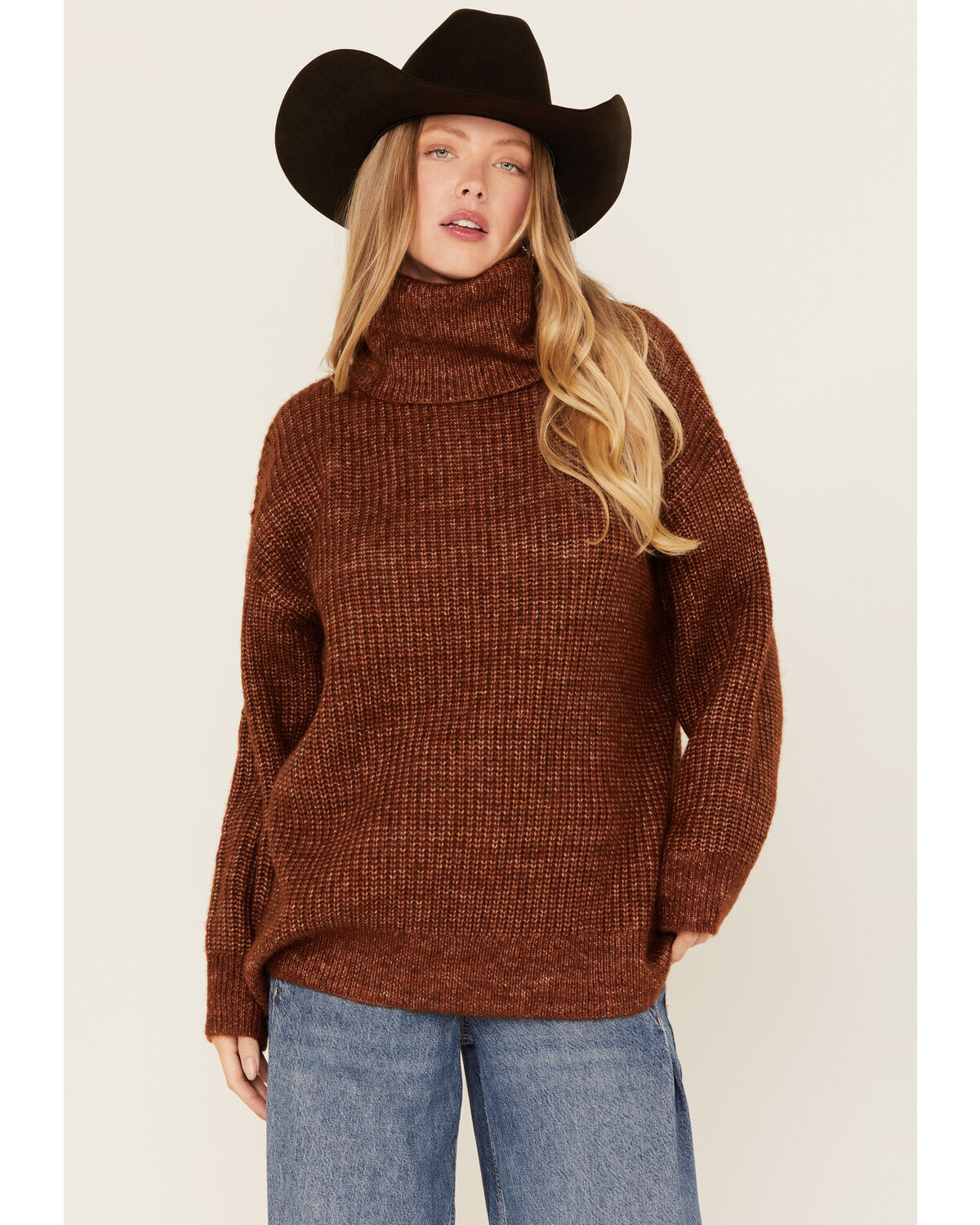 Image #1 - Cleo + Wolf Women's Oversized Turtleneck Sweater, Rust Copper, hi-res