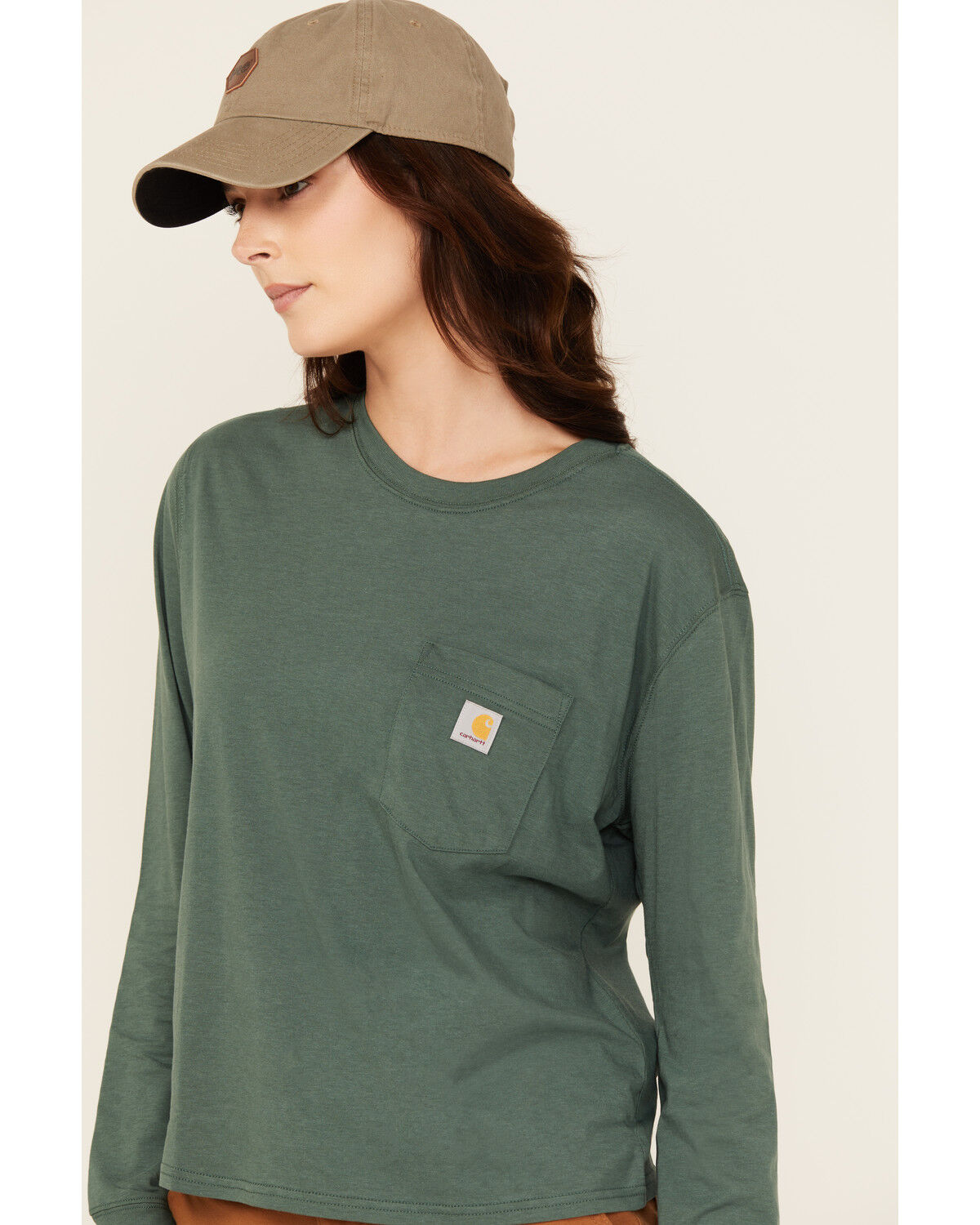 Image #2 - Carhartt Women's Tencel™ Fiber Series Logo Loose Fit Long Sleeve Work Tee, Forest Green, hi-res