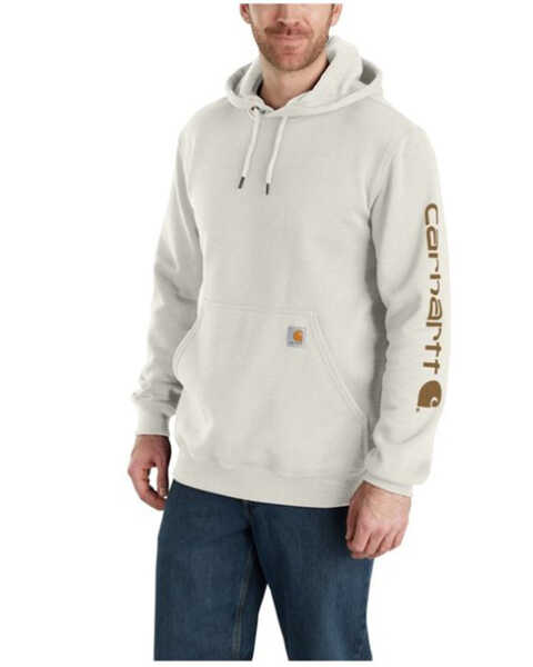 Image #1 - Carhartt Men's Loose Fit Midweight Logo Sleeve Graphic Hooded Sweatshirt, Tan, hi-res