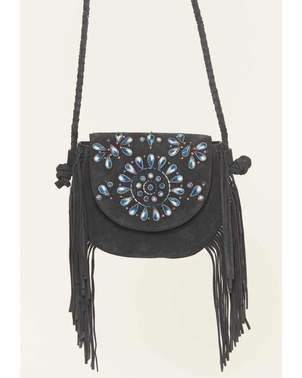 Image #2 - Shyanne Women's Belle Embroidered Fringe Suede Crossbody Bag, Navy, hi-res