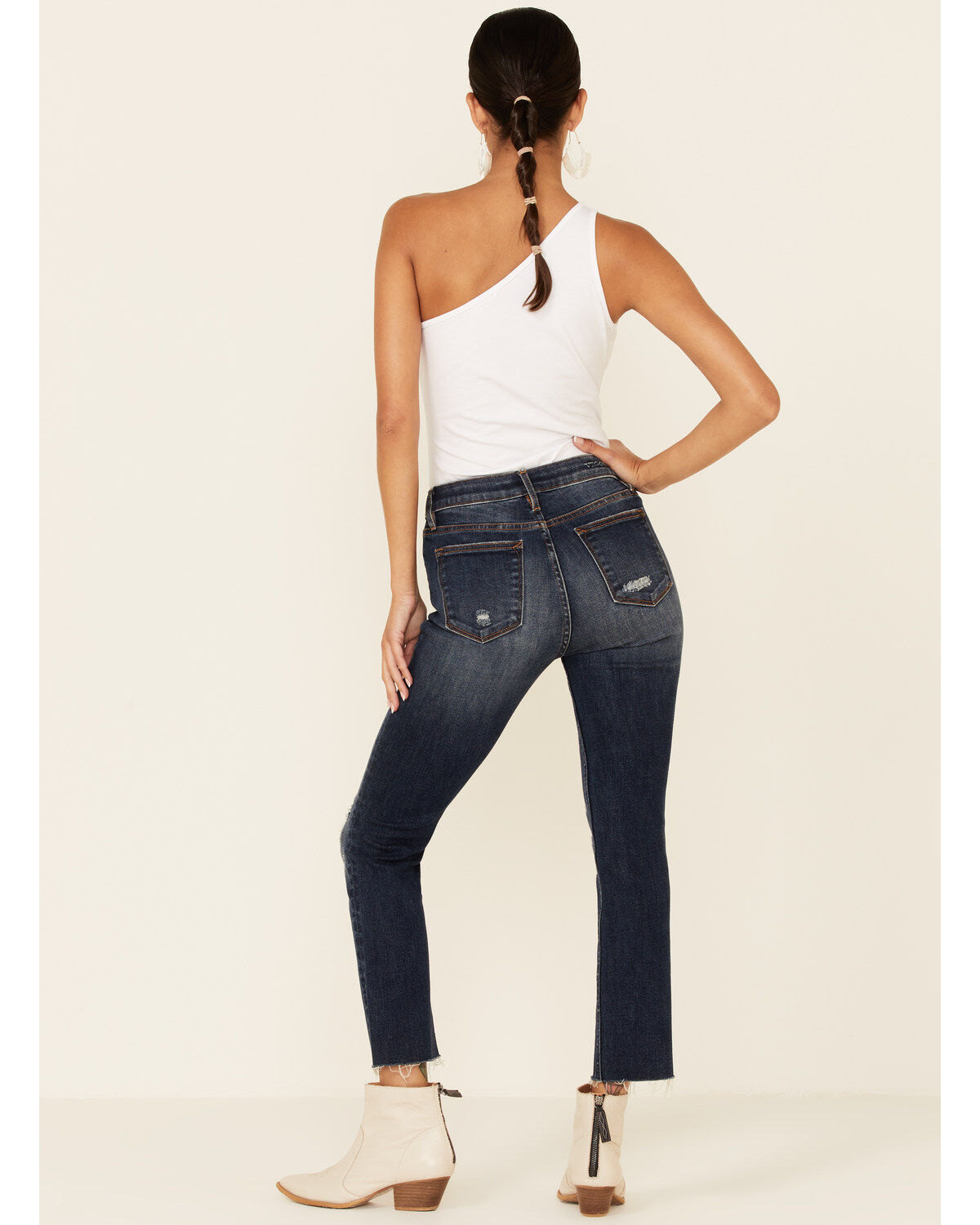 Image #4 - VIGOSS Women's Dark Wash High Rise Stevie Straight Distressed Jeans, Dark Blue, hi-res