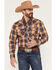 Image #1 - Wrangler Retro Men's Plaid Print Long Sleeve Snap Western Shirt, Brown, hi-res