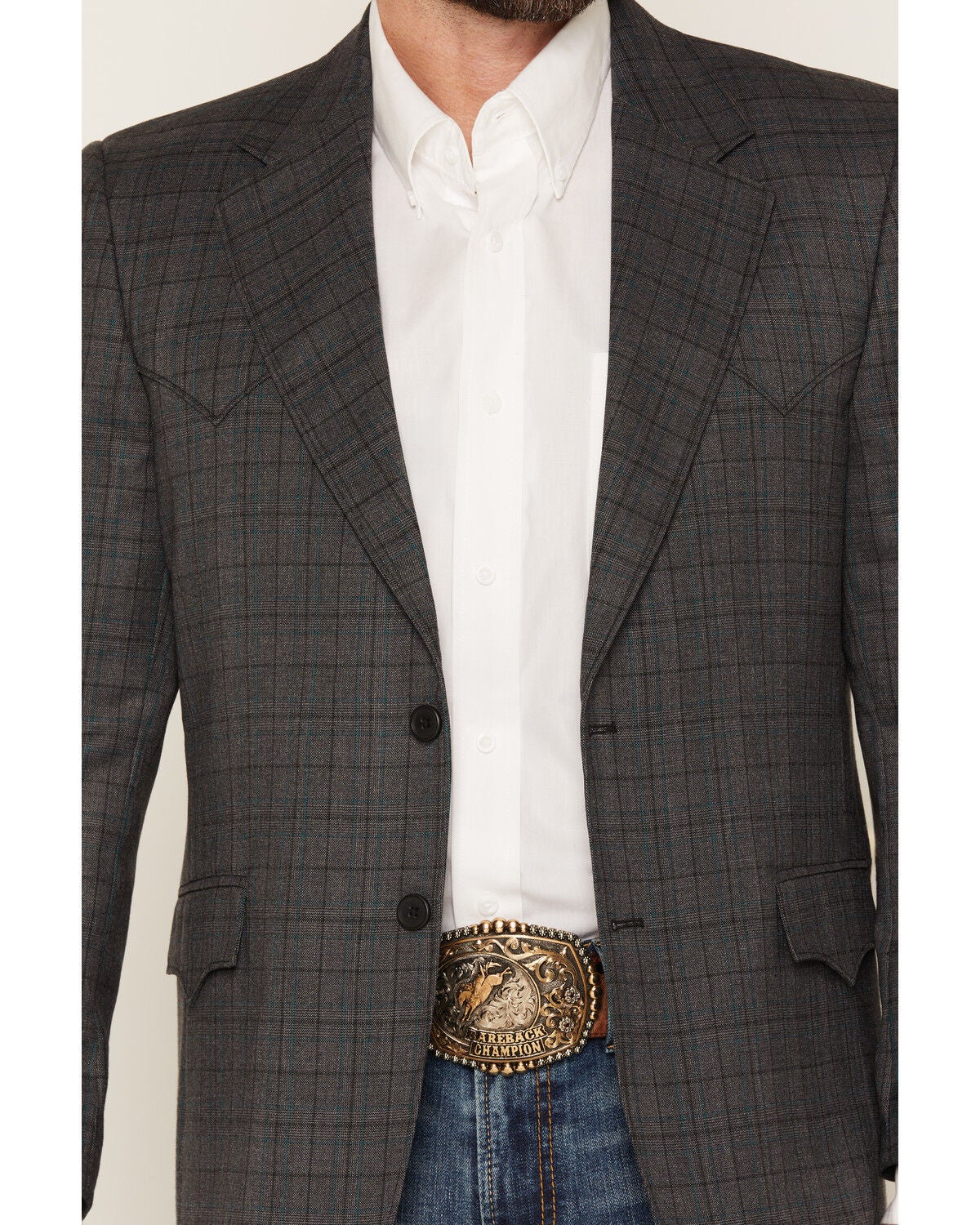 Image #3 - Circle S Men's Lubbock Plaid Print Button-Down Sportcoat, Charcoal, hi-res