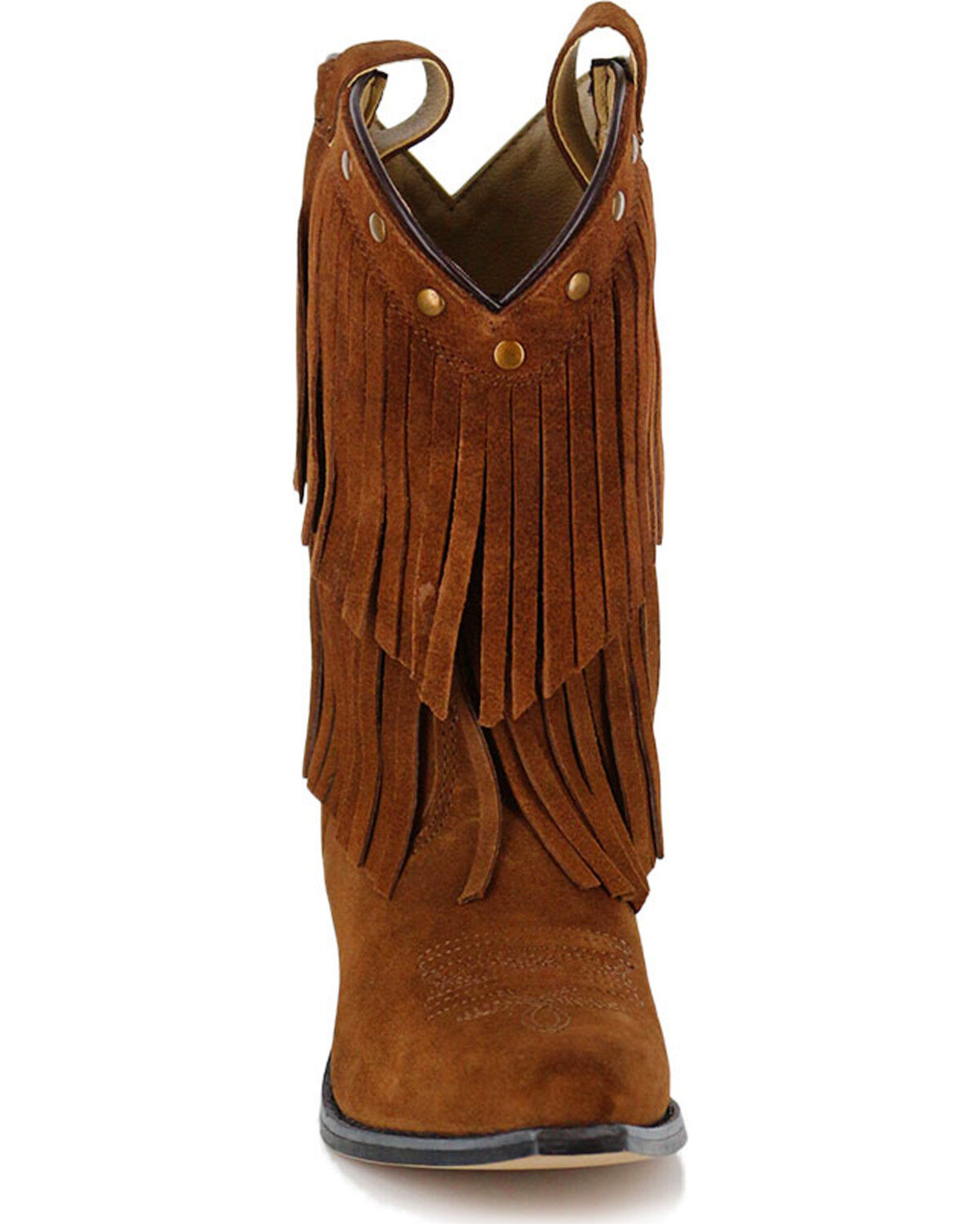 Image #4 - Shyanne® Girls' Fringe Snip Toe Western Boots, Brown, hi-res