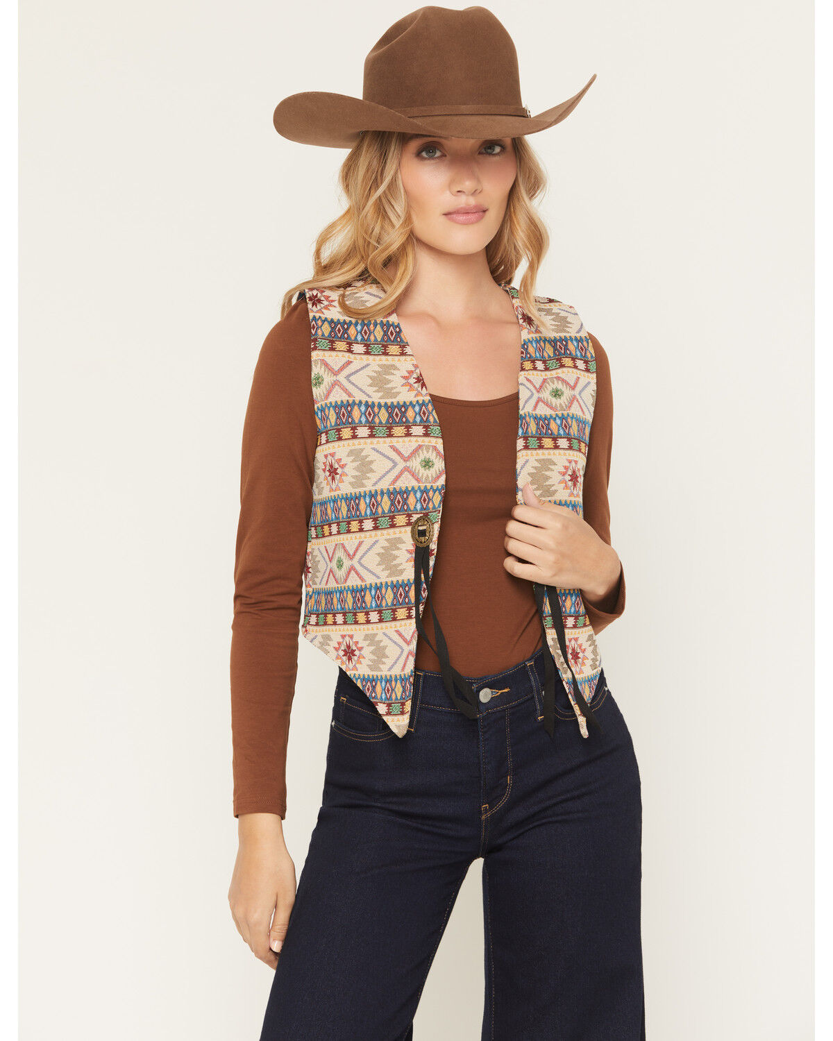 Fornia Women's Concho Detail Tapestry Vest, Multi, hi-res