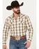 Image #1 - Cody James Men's Sundowner Plaid Print Long Sleeve Western Snap Shirt, Oatmeal, hi-res