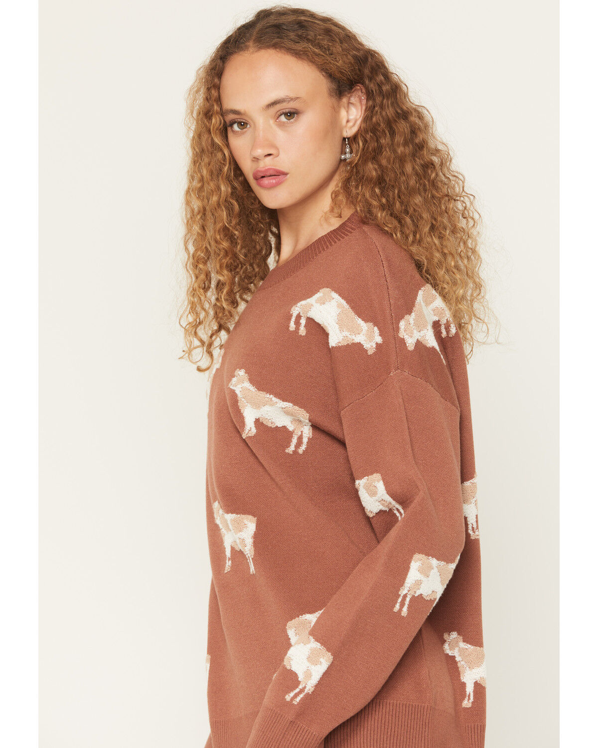 Image #2 - Originality Women's Cow Tunic Sweater, Brown, hi-res