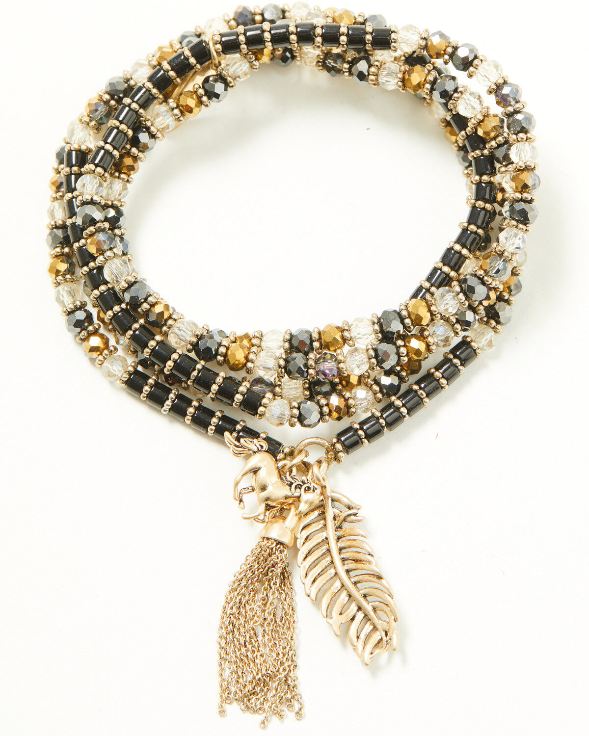 Image #1 - Lainey Wilson Women's Beaded Charm Horse and Feather Necklace, Gold, hi-res