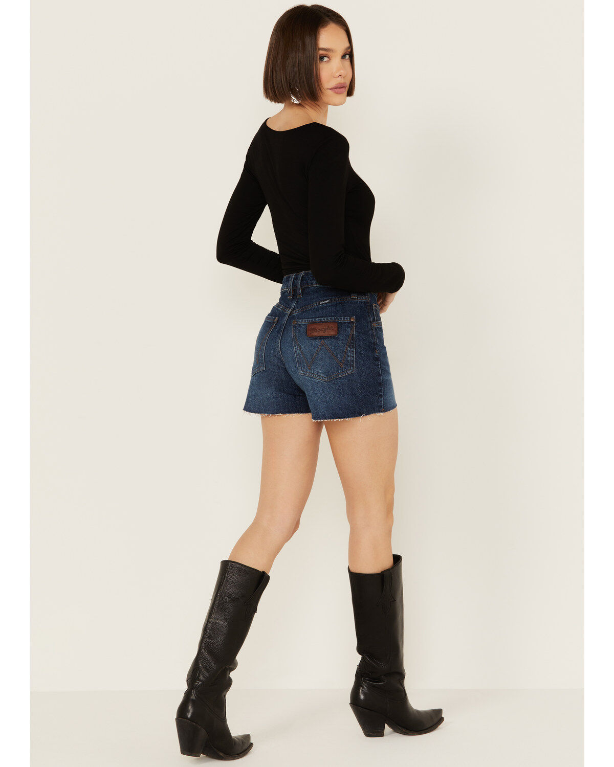 Product Name:  Wrangler Retro Women's Dark Wash Bailey High Rise Cutoff Denim Shorts