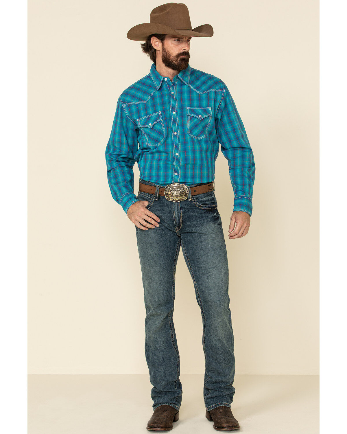 Image #2 - Wrangler 20X Men's Advanced Comfort Plaid Print Long Sleeve Western Shirt, , hi-res