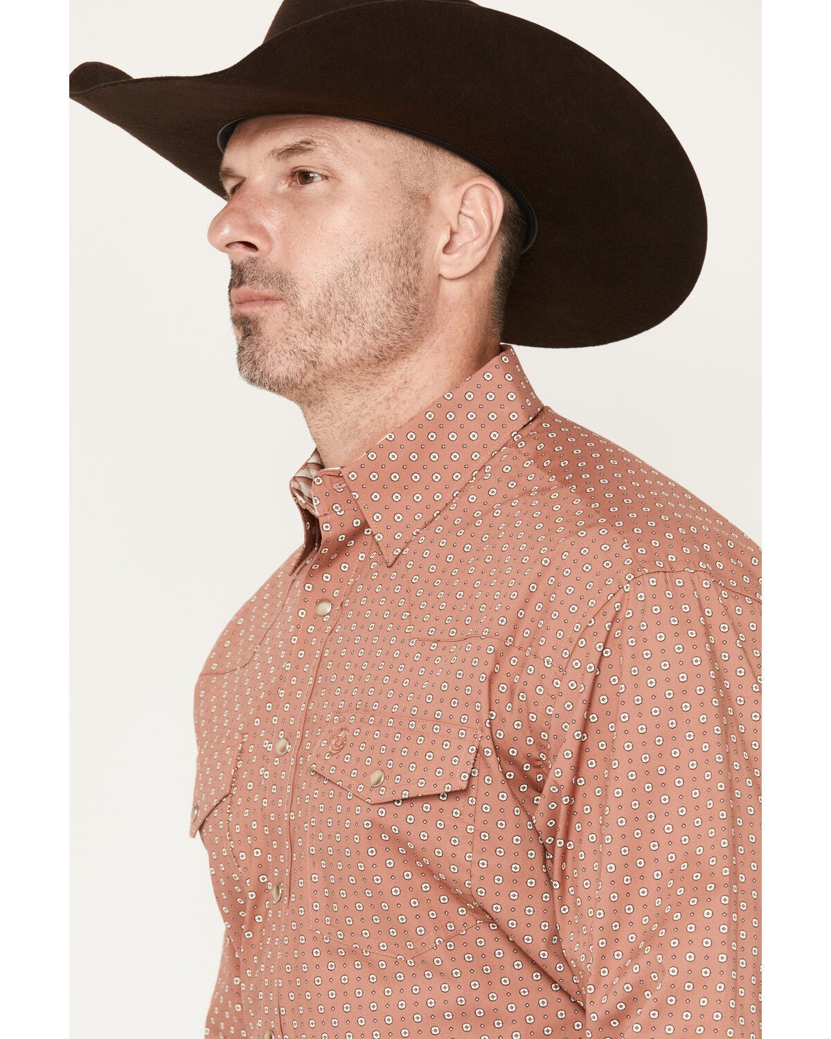 Image #2 - George Strait by Wrangler Men's Geo Print Long Sleeve Snap Stretch Western Shirt, Rust Copper, hi-res