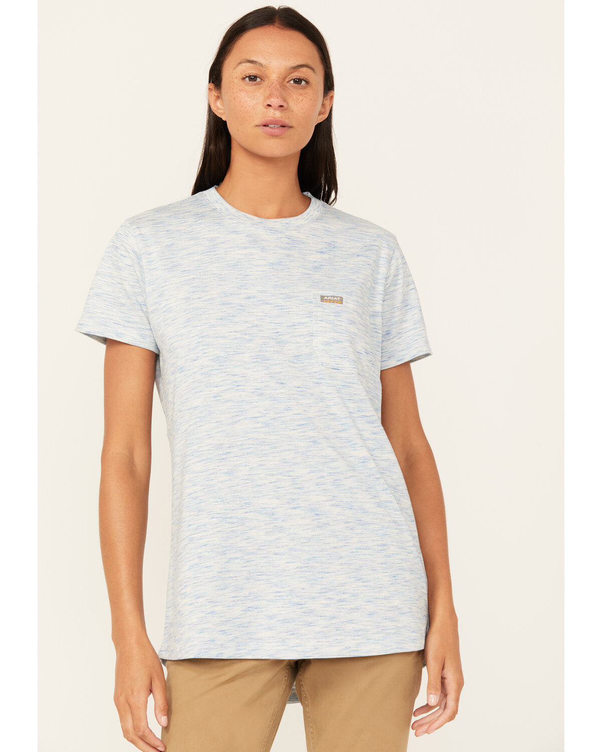 Image #1 - Ariat Women's Rebar Cotton Strong Short Sleeve Work Tee, Blue, hi-res