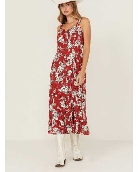 Cotton & Rye Women's Floral Print Midi Sundress, Red, hi-res