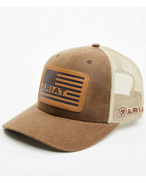 Ariat Men's Oil Skin USA Flag Patch Ball Cap , Brown, hi-res