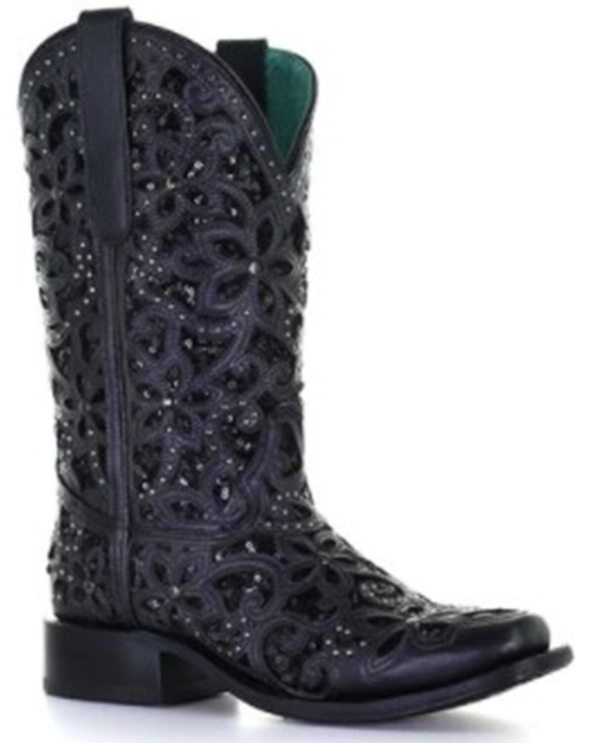 Corral Women's Inlay Embroidered & Stud Cowgirl Boots - Square Toe, Black