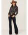 Panhandle Women's Southwestern Print Long Sleeve Western Pearl Snap Shirt, Black, hi-res