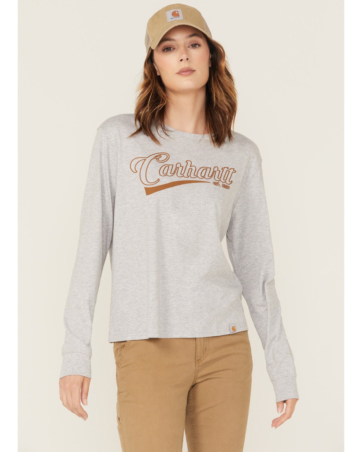 Carhartt Women's Tencel&trade; Fiber Series Loose Fit Long Sleeve graphic Work Shirt, Heather Grey, hi-res