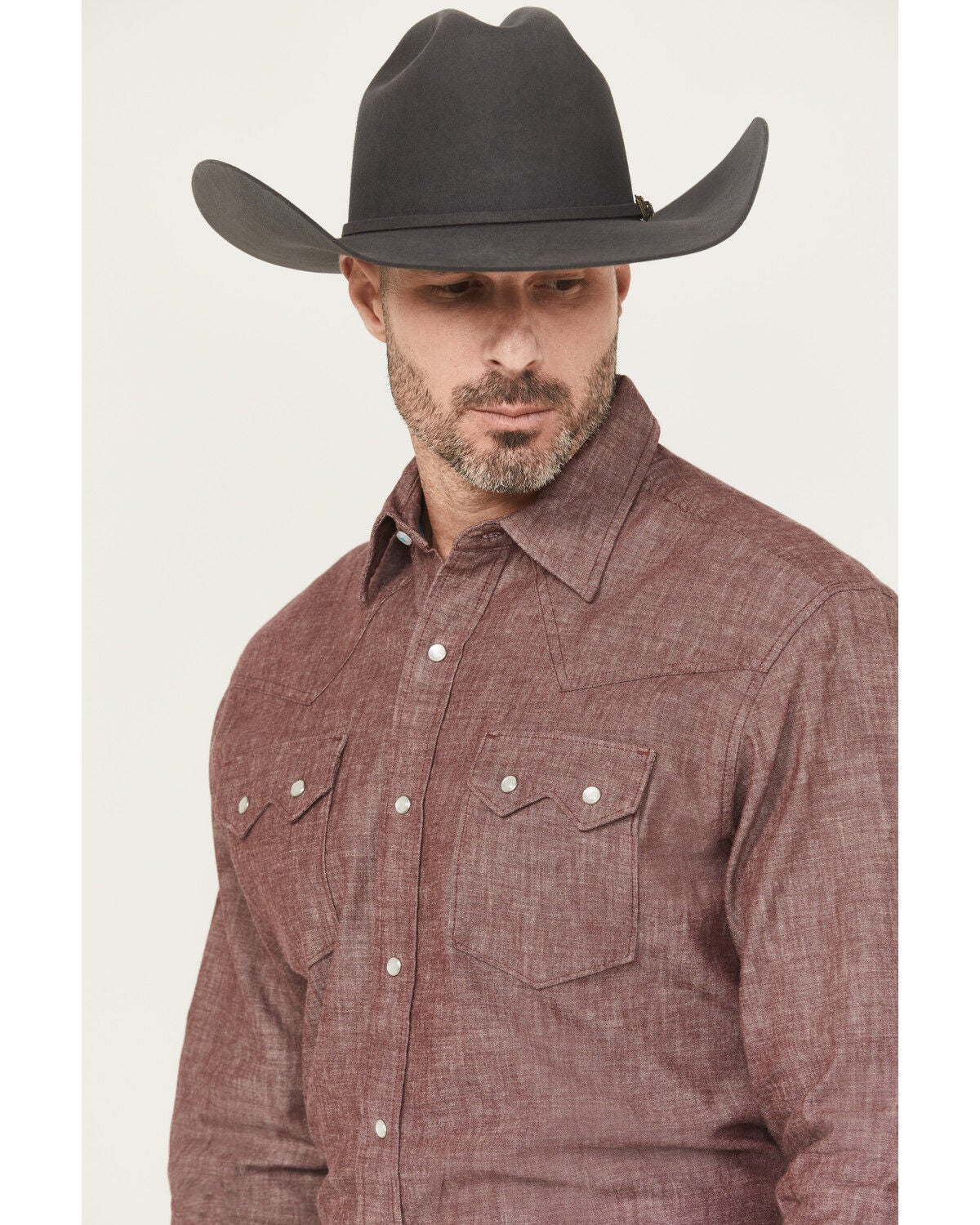 Image #2 - Wrangler X Cody Johnson Men's Textured Solid Long Sleeve Pearl Snap Western Shirt, Burgundy, hi-res