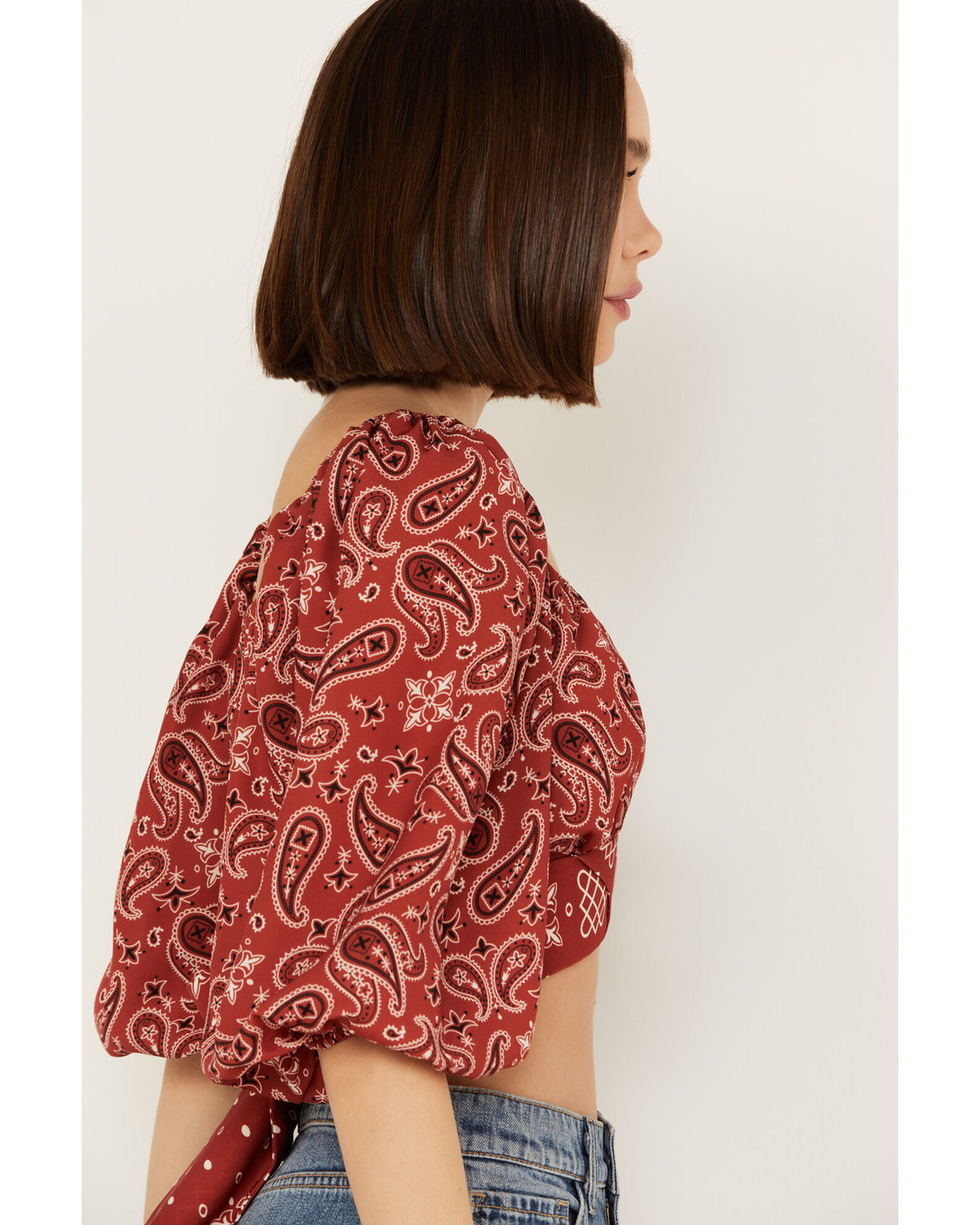 Product Name Beyond The Radar Women's Bandana Print Tie Back Top