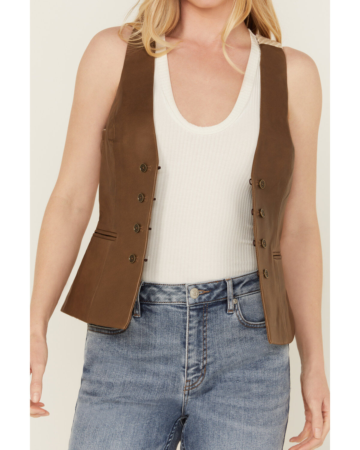 Image #3 - Shyanne Women's Southwestern Print Tapestry Leather Vest, , hi-res