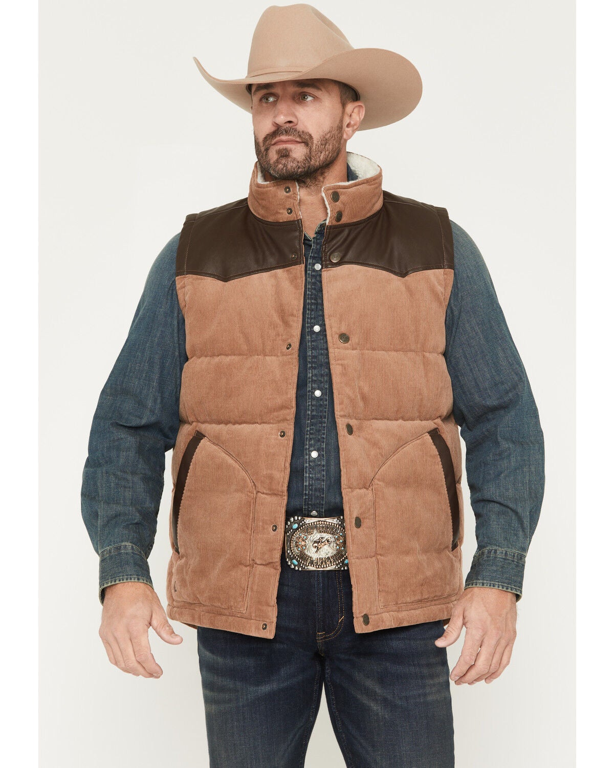 Cody James Men's Lonoke Corduroy Puffer Vest - Tall, Tan, hi-res