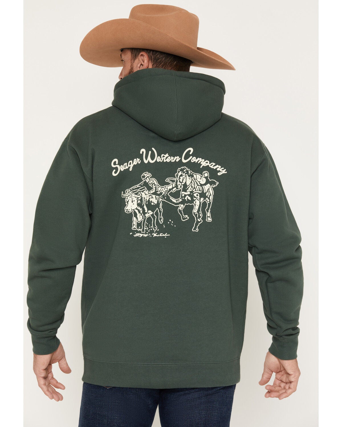 Image #1 - Seager Men's Los Rios Midweight Graphic Hooded Sweatshirt, Green, hi-res