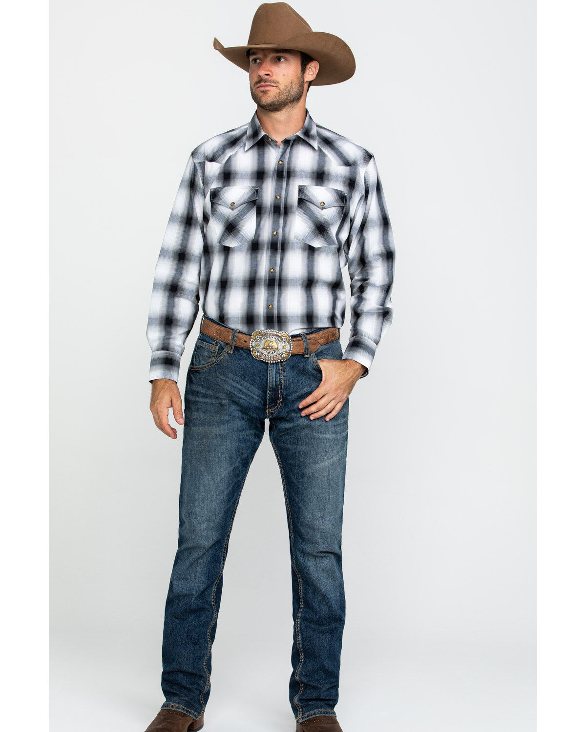 Image #6 - Pendleton Men's White Frontier Large Plaid Long Sleeve Snap Western Shirt, White, hi-res