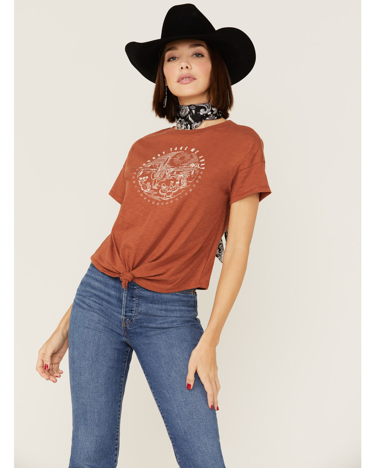 Product Name Shyanne Women s Cowboy Take Me Away Desert Rust Graphic Tee