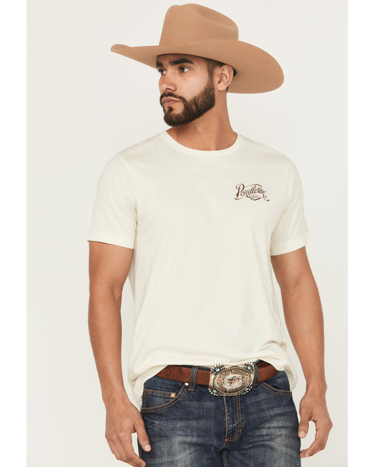 Image #2 - Pendleton Men's Boot Barn Exclusive Script Logo Short Sleeve Graphic T-Shirt, Natural, hi-res