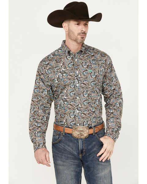 Cinch Men's Floral Paisley Print Long Sleeve Button Down Western Shirt, Multi, hi-res