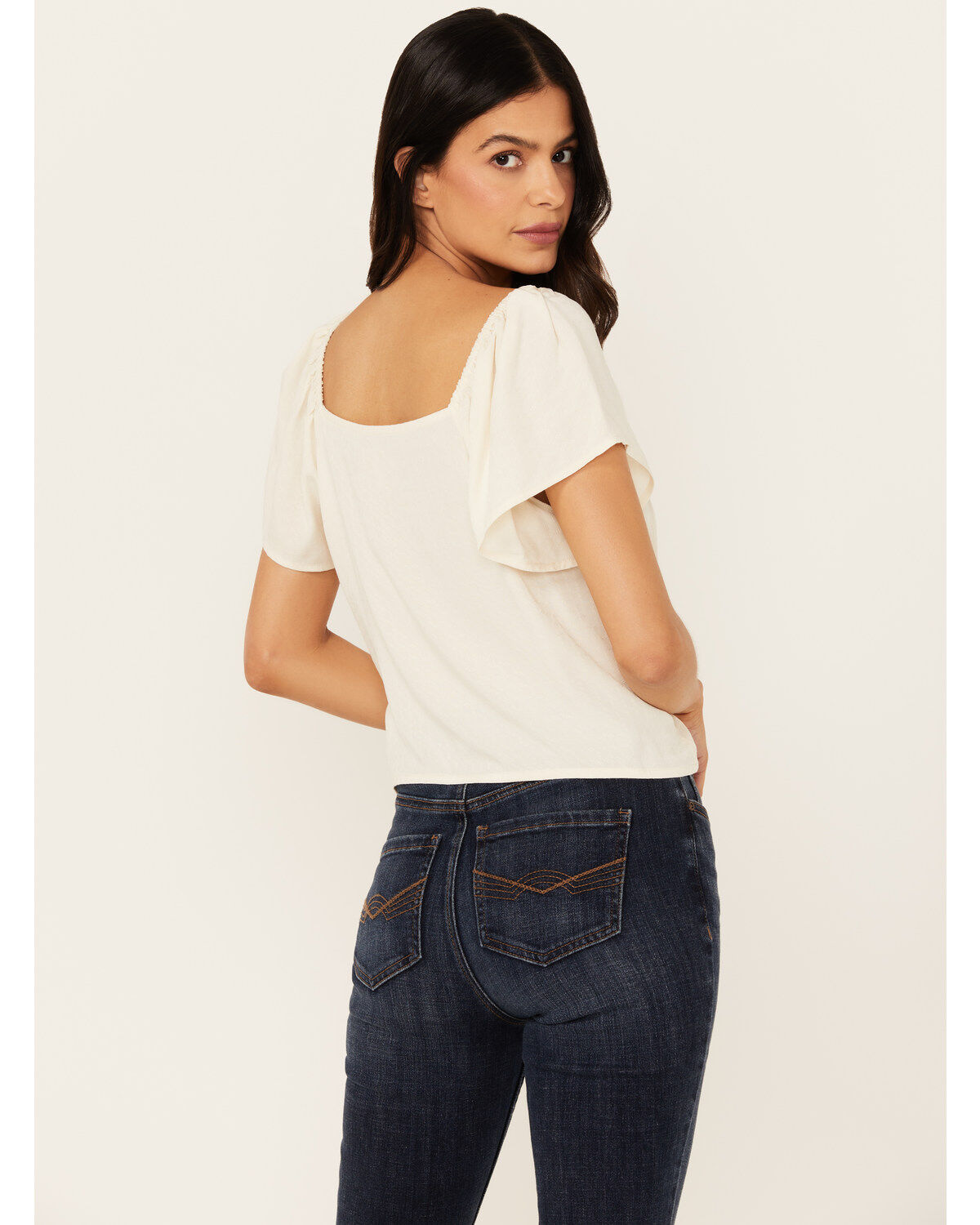 Image #4 - Idyllwind Women's Tern Flutter Sleeve Tie Front Top, Ivory, hi-res