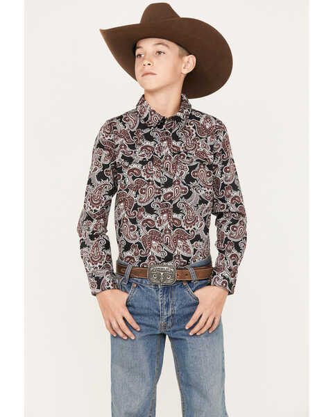 Cody James Boys' Johnny Ringo Long Sleeve Snap Western Shirt, Red, hi-res
