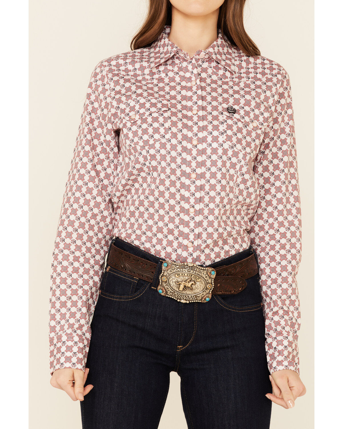 Image #3 - Cinch Women's Pink Geo Print Long Sleeve Snap Western Core Shirt, Pink, hi-res