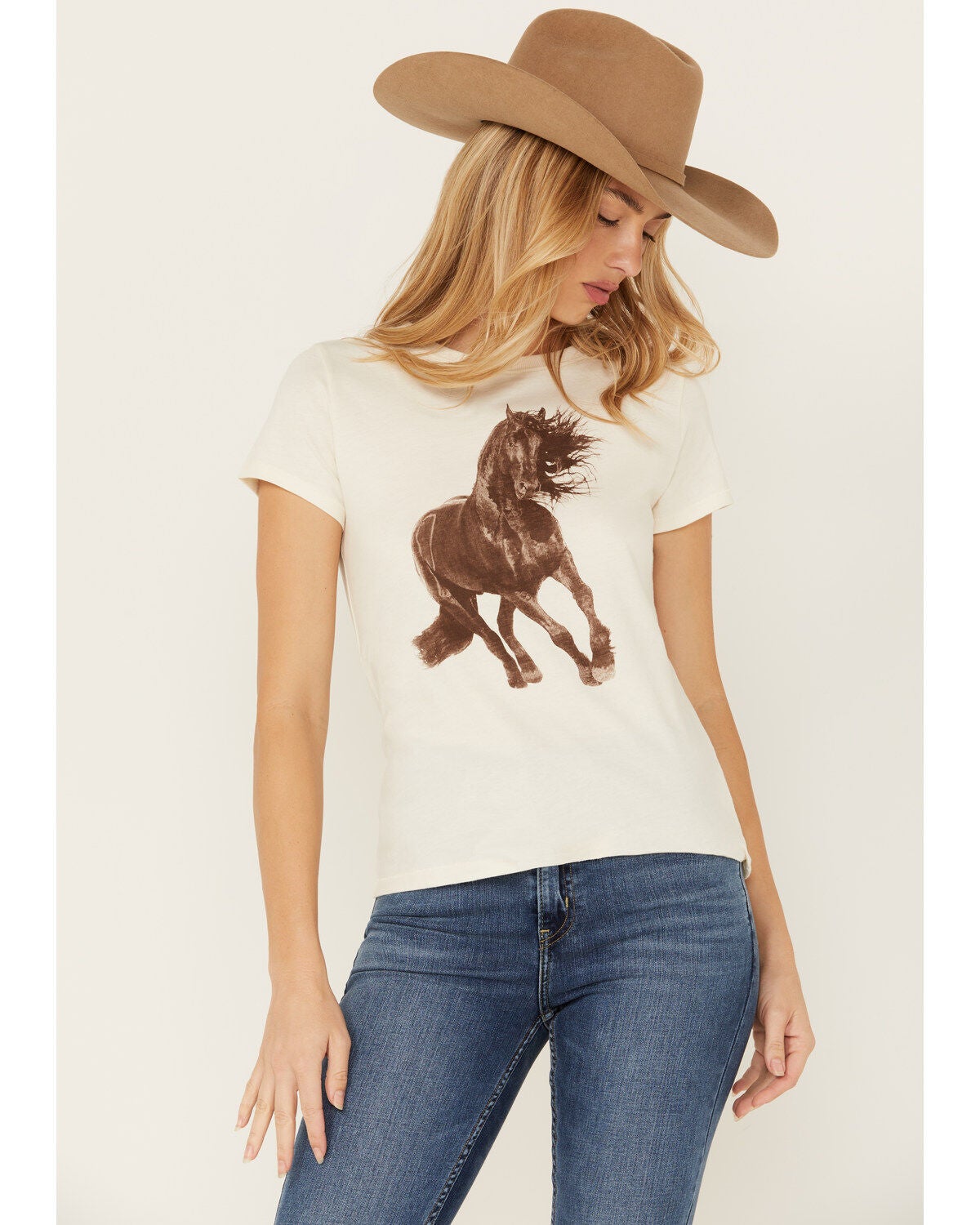 Shyanne Women's Stallion Short Sleeve Girlfriend Graphic Short Sleeve Tee, Cream, hi-res