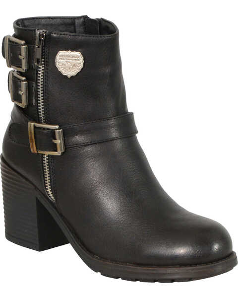 Milwaukee Leather Women's Black Triple Buckle Side Zipper Boots, Black, hi-res