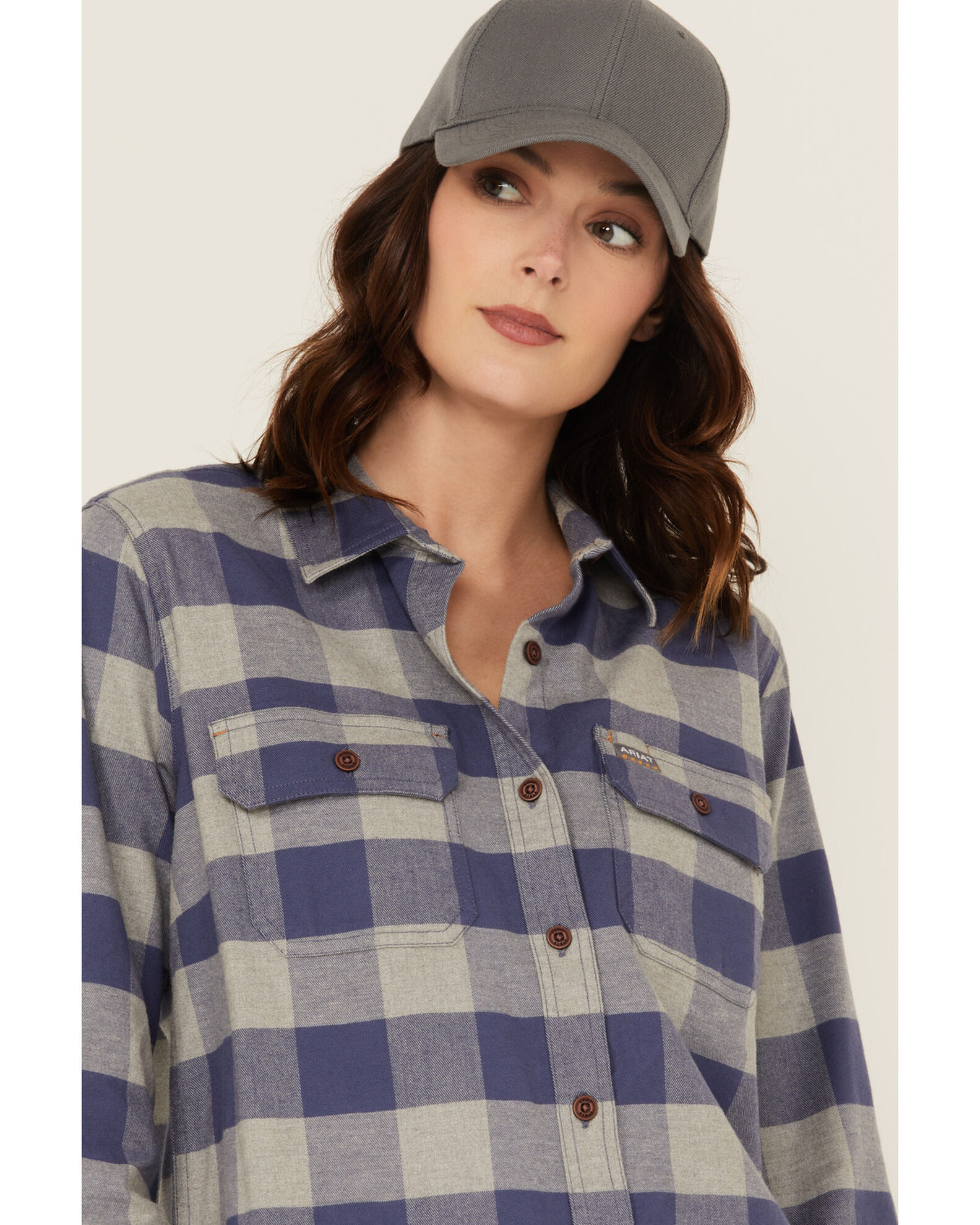 Image #2 - Ariat Women's Rebar Tunic Long Sleeve Button-Down Flannel Work Shirt, Blue, hi-res