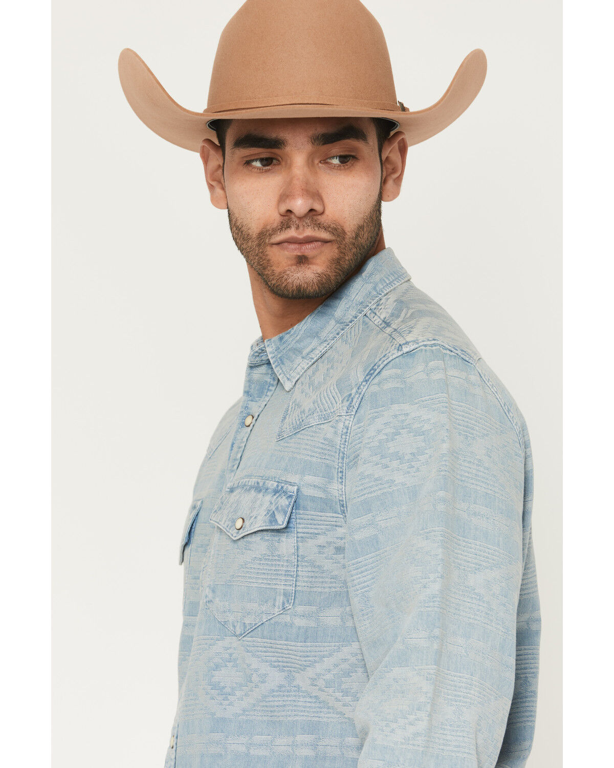 Image #2 - Cody James Men's Marley Tonal Southwestern Long Sleeve Snap Denim Western Shirt, Blue, hi-res